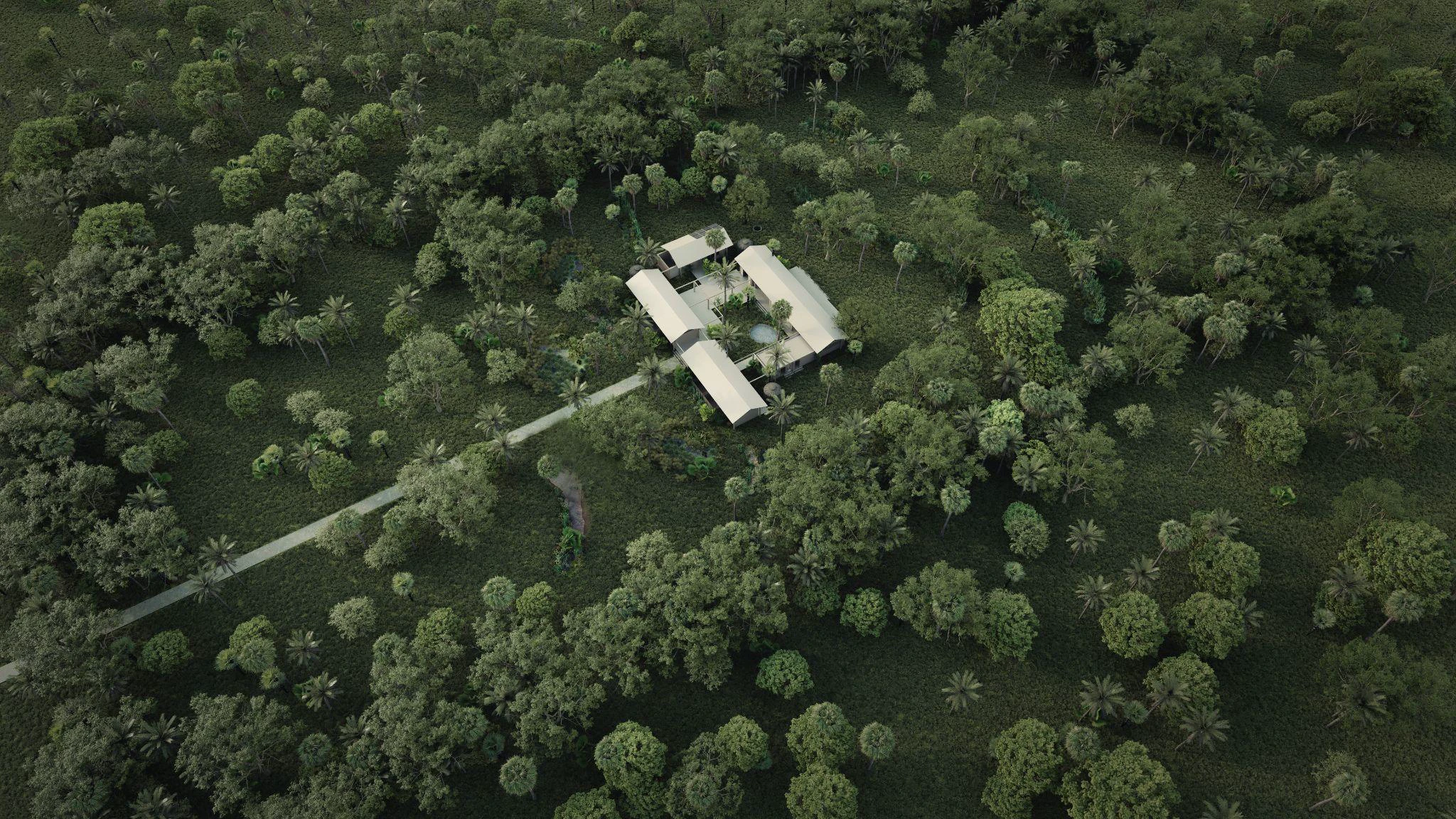Casa Modelo integrada à vegetação da fazenda