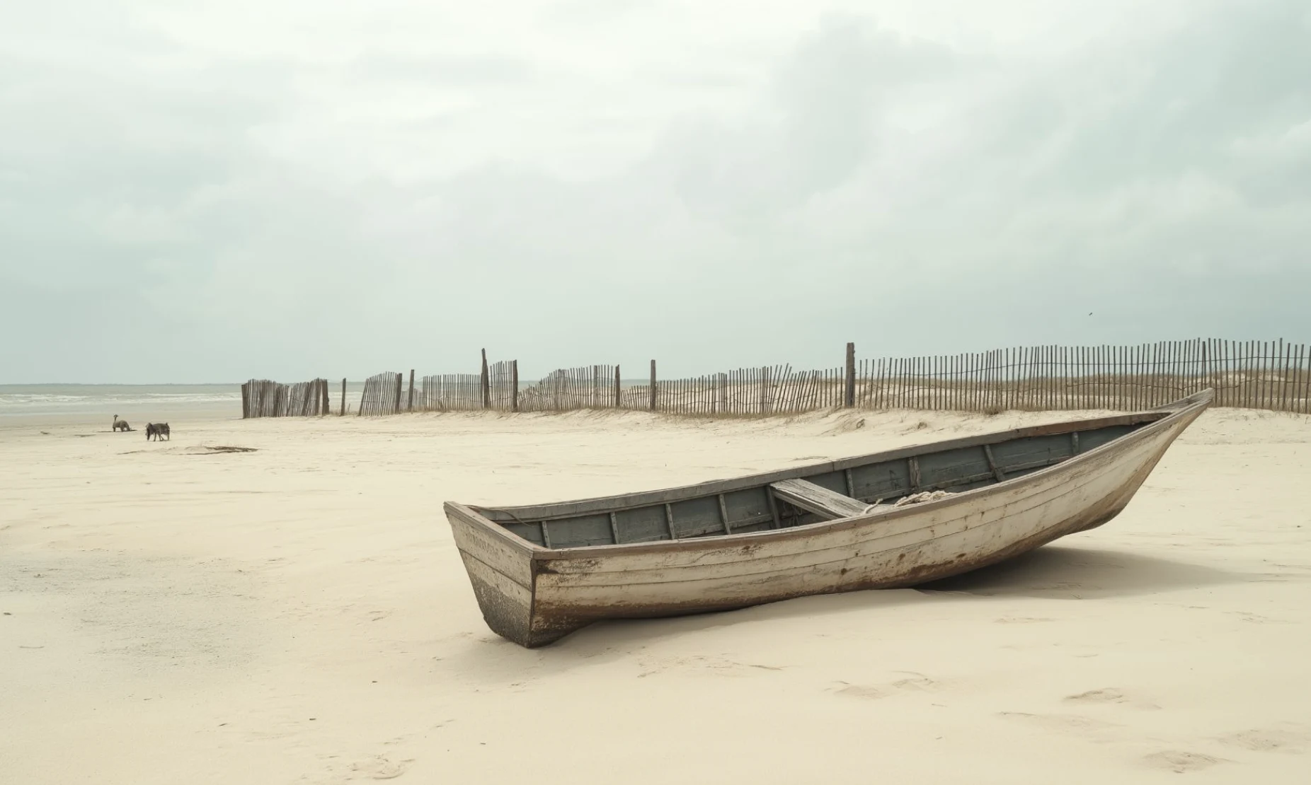 Embarcação na faixa de areia da fazenda