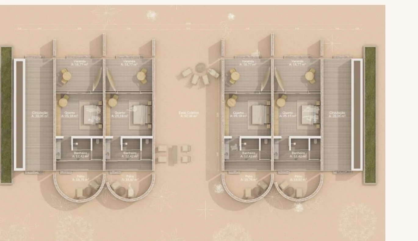 Bloco de Quartos — planta humanizada com suítes e varandas